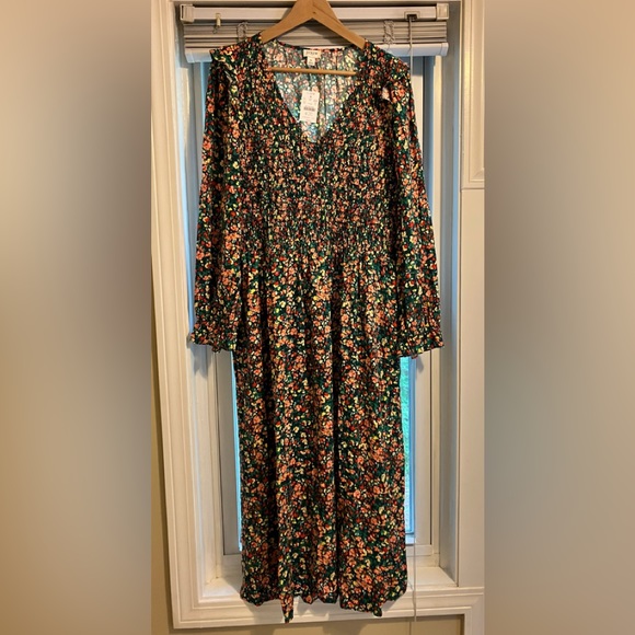 JCrew Factory V Neck Smocked Midi Dress - Picture 2 of 4